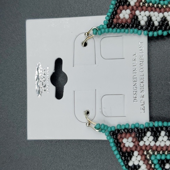 NWT Handmade Southwestern Aztec Seedbead Tassel Dangle Earrings Plated - Picture 5 of 5